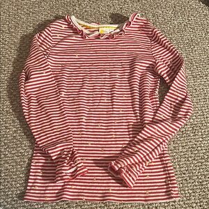 Sparkly Ruffle Pointelle Top in Rockabilly Red/Ivory